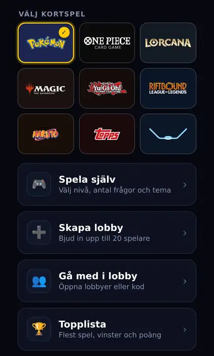 Välj kortspel i quizet
